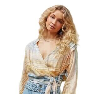 We The Free Maldives Cropped Wrap Plaid Top Small